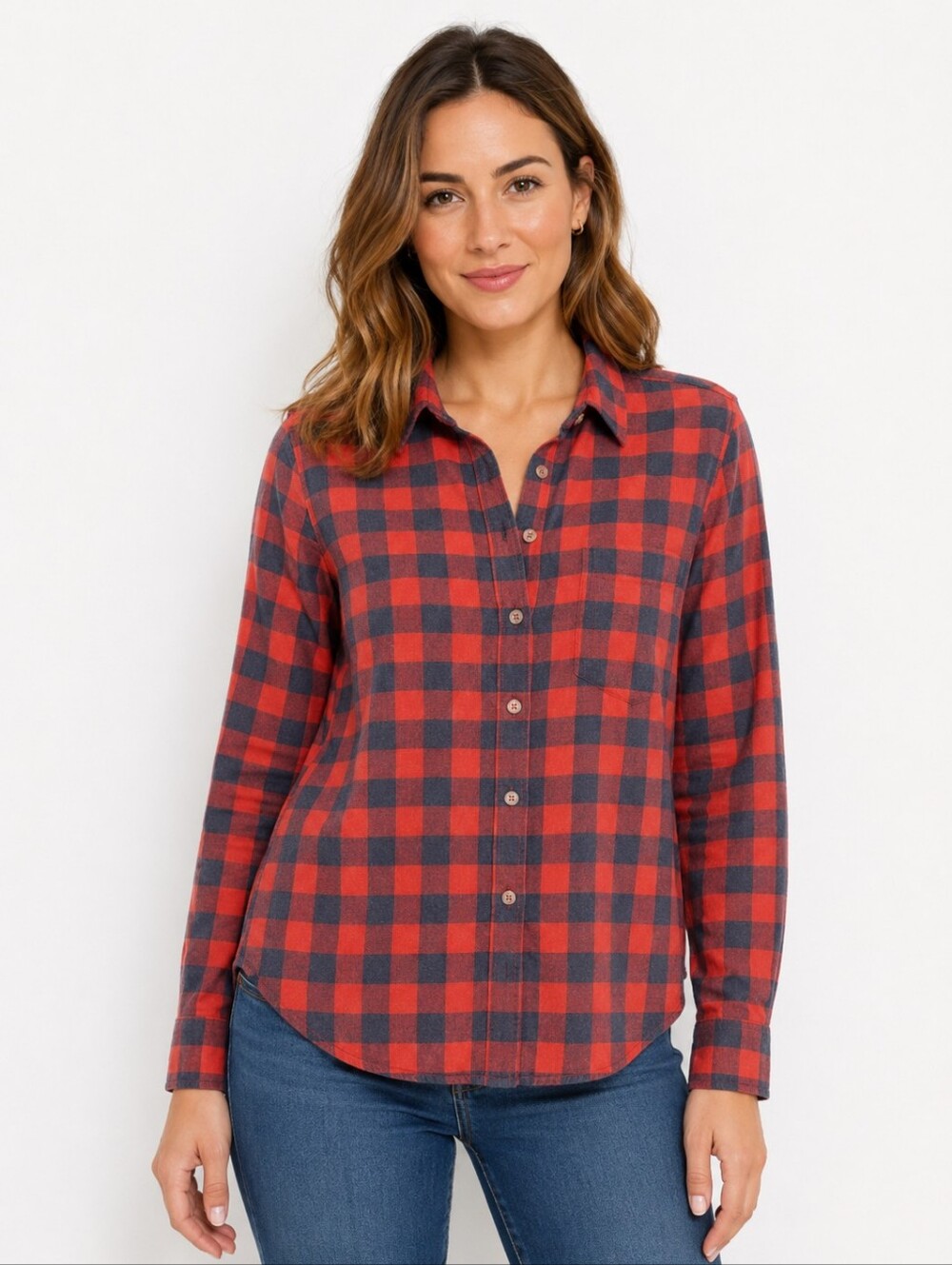 J. Crew Womwn's Red and Black Plaid Flannel  Shirt Mid Button Size M Casual